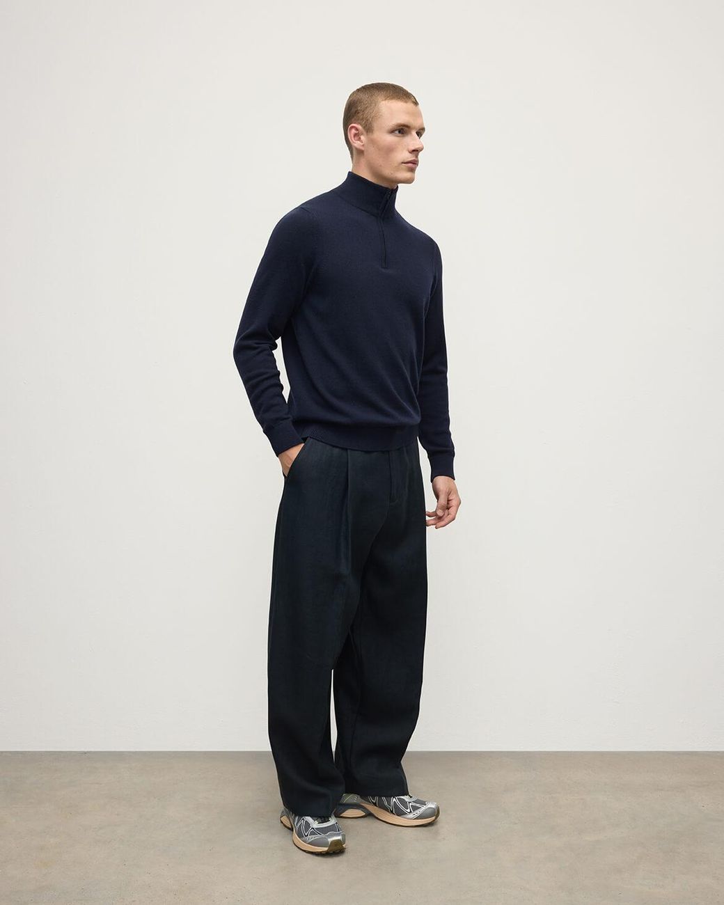 Johnstons Blue Cashmere Dark Zip Neck Jumper for men