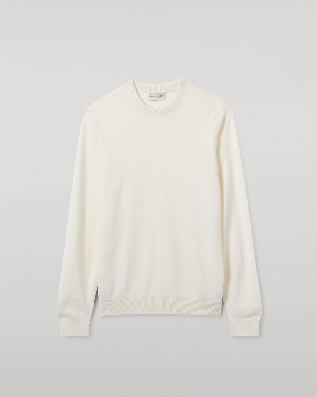 Johnstons White Rory Classic Cashmere Crew Jumper for men