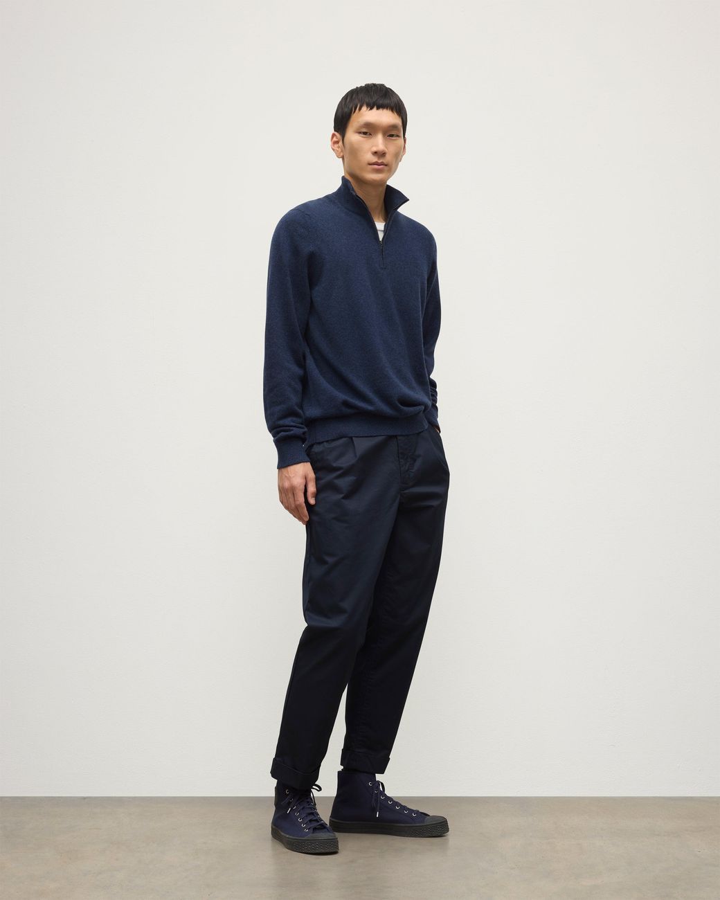 Johnstons Blue Rory Classic Cashmere Zip Neck Jumper for men