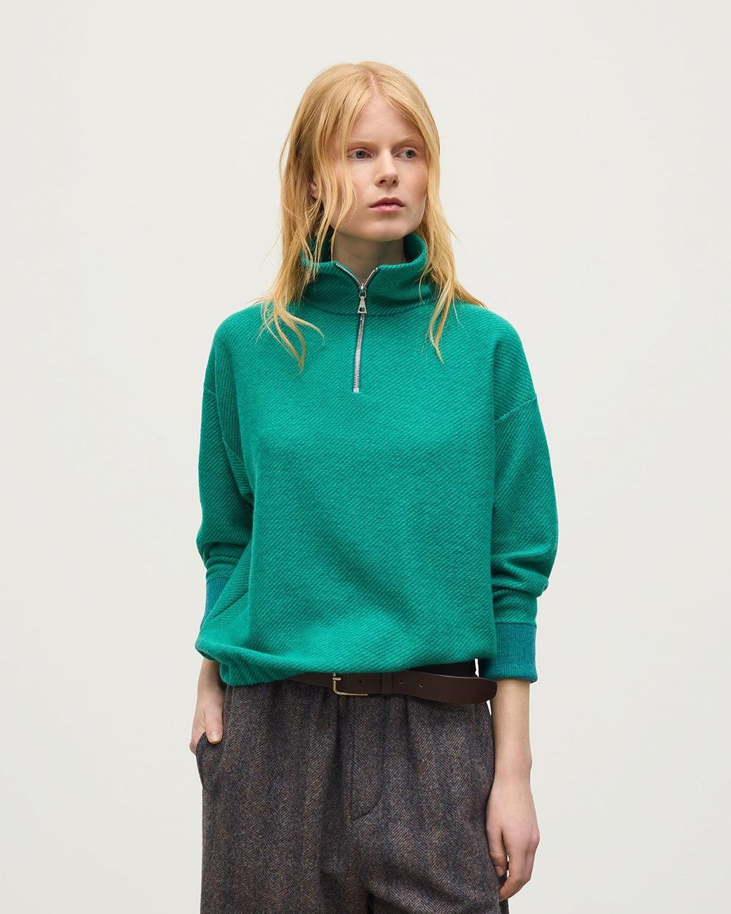 Johnstons Green Reel Cashmere Half Zip Jumper