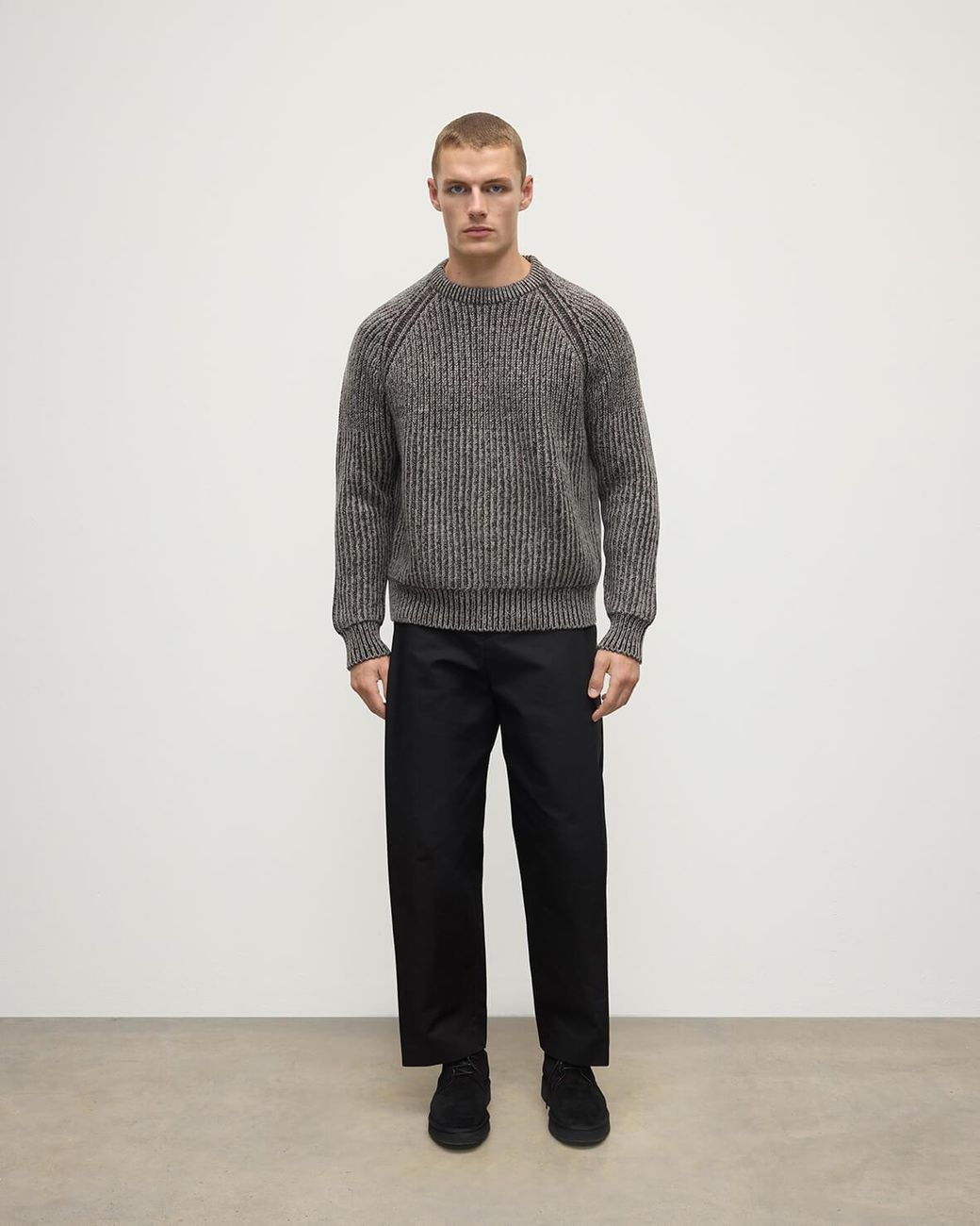 Johnstons Gray Ribbed Donegal Cashmere Jumper for men