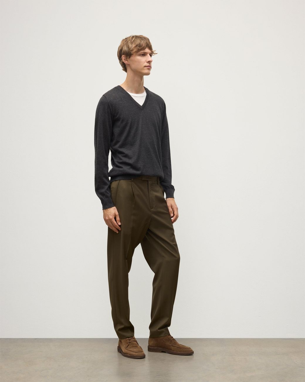 Johnstons Black Fin Dark V Neck Superfine Cashmere Jumper for men