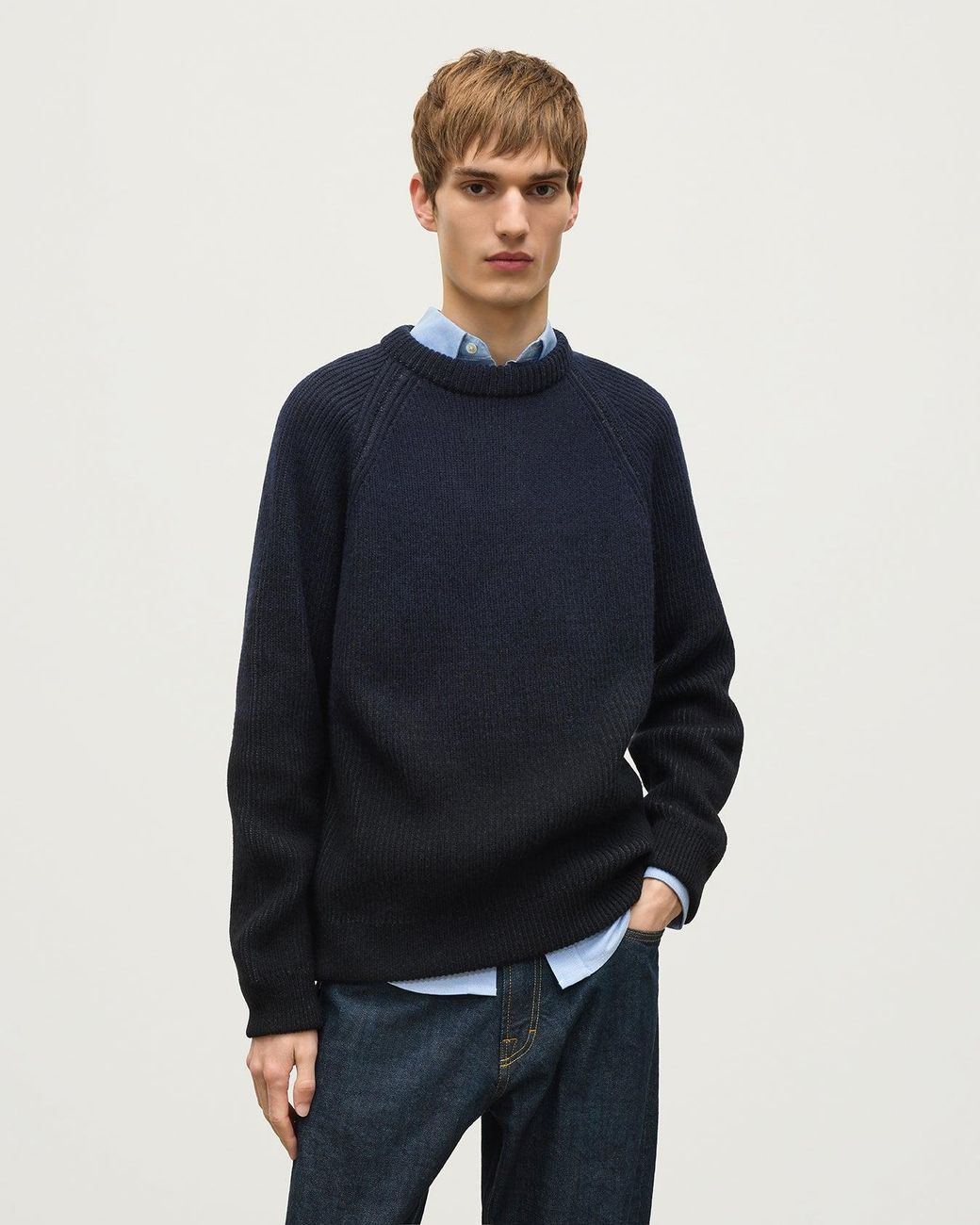Johnstons Blue Pioneer Ombre Cashmere Jumper for men