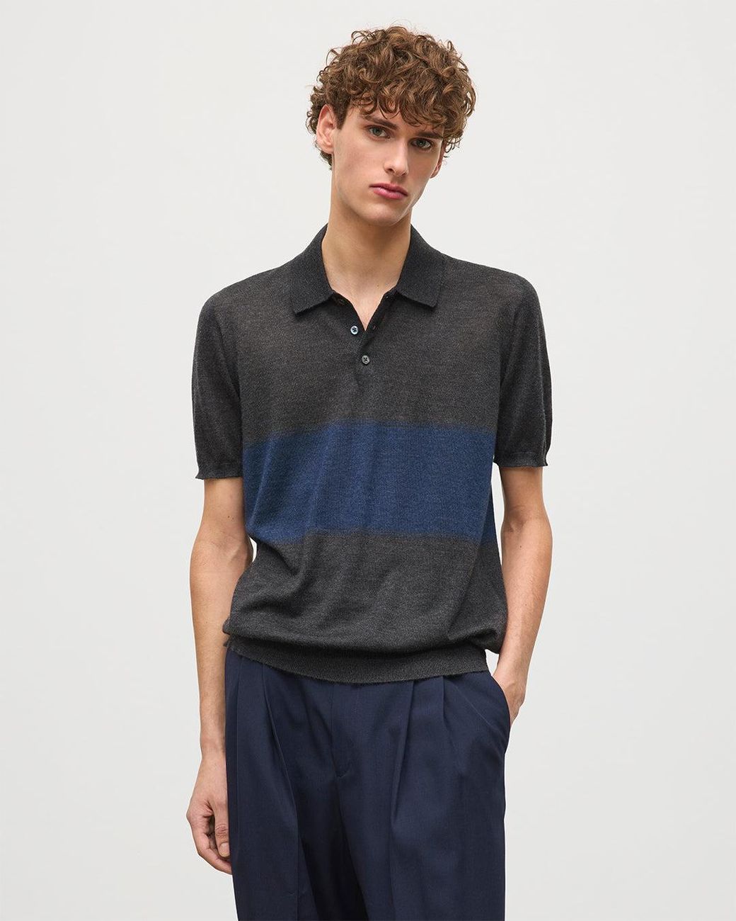 Johnstons Blue Mack & Superfine Cashmere Polo Shirt for men