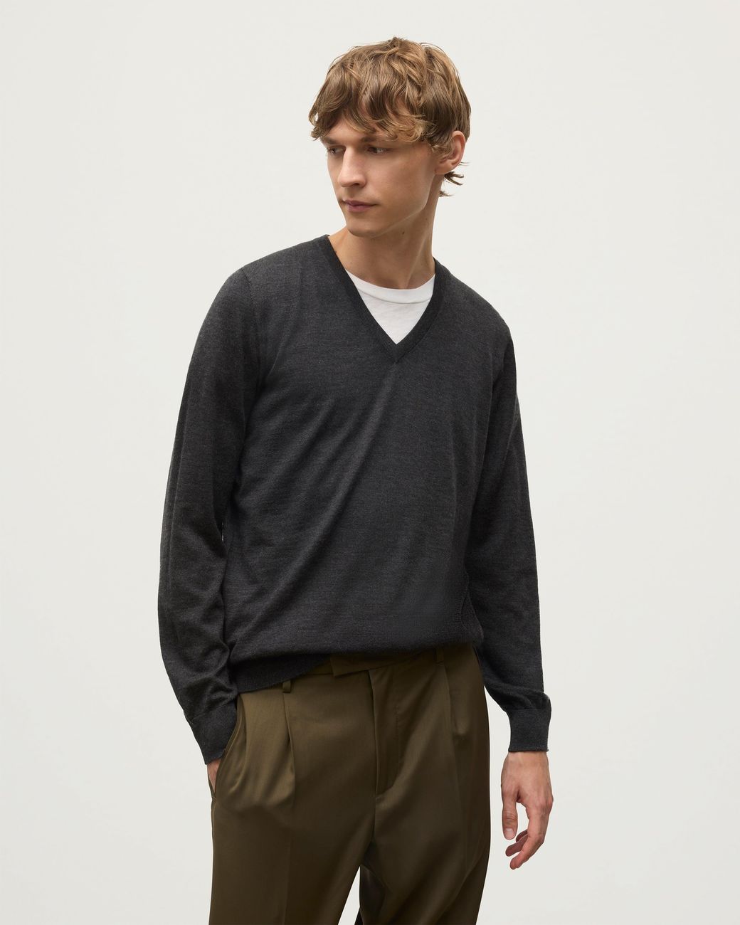 Johnstons Black Fin Dark V Neck Superfine Cashmere Jumper for men