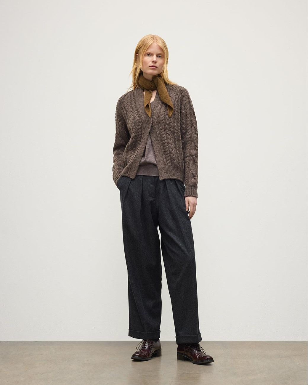 Johnstons Brown Mabel Aran Cable Cashmere Cardigan