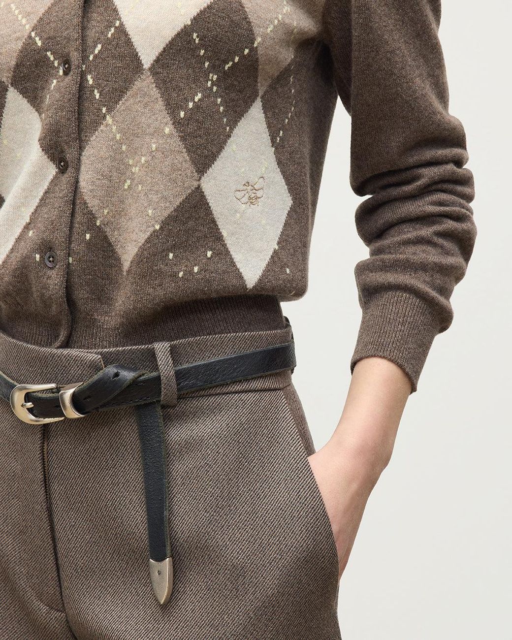 Johnstons White Clan Argyle Cashmere Cardigan