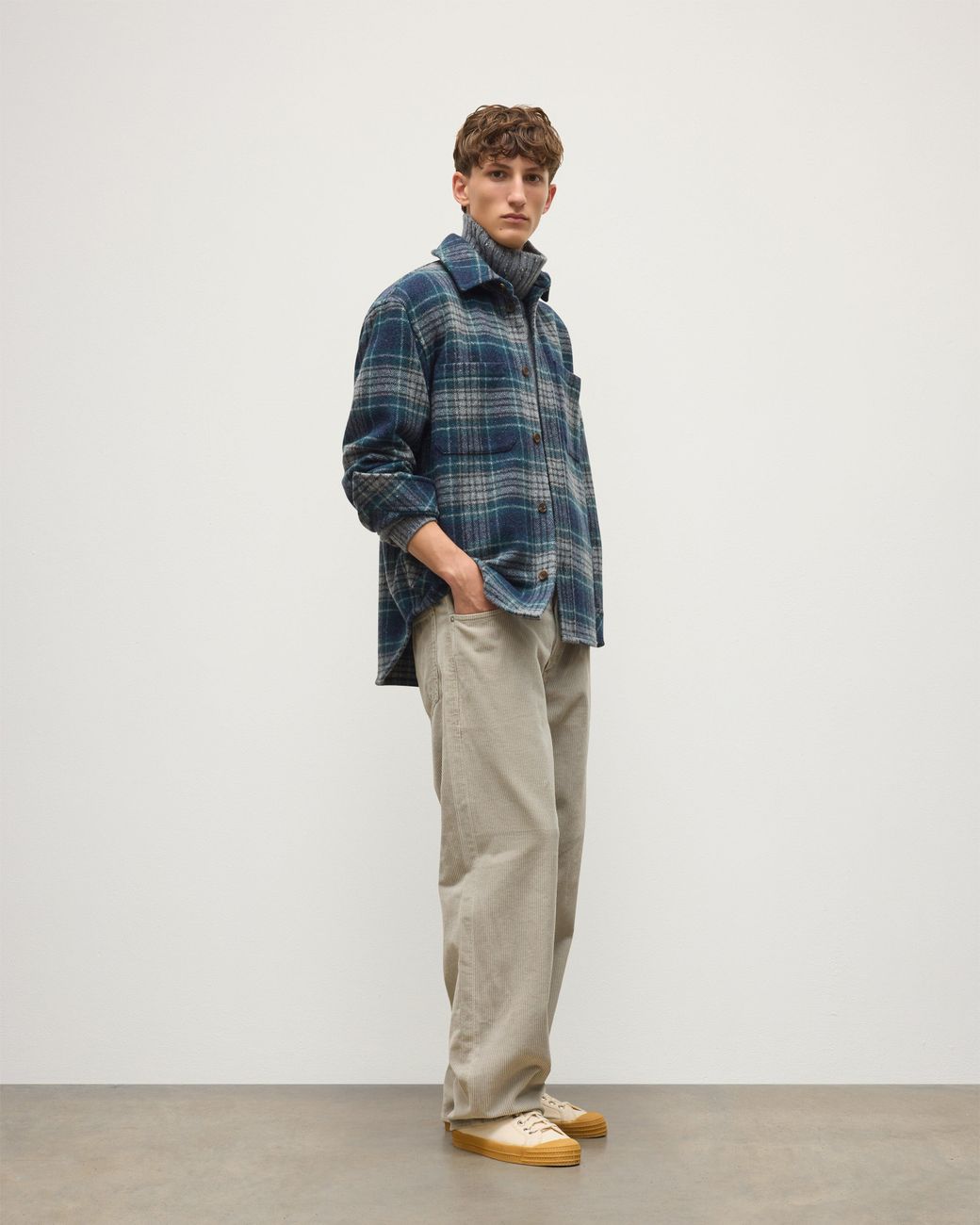 Johnstons Blue Atholl & Bottle Plaid Overshirt