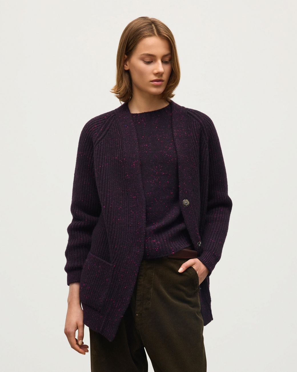 Johnstons Black Norah Ribbed Donegal Cashmere Cardigan
