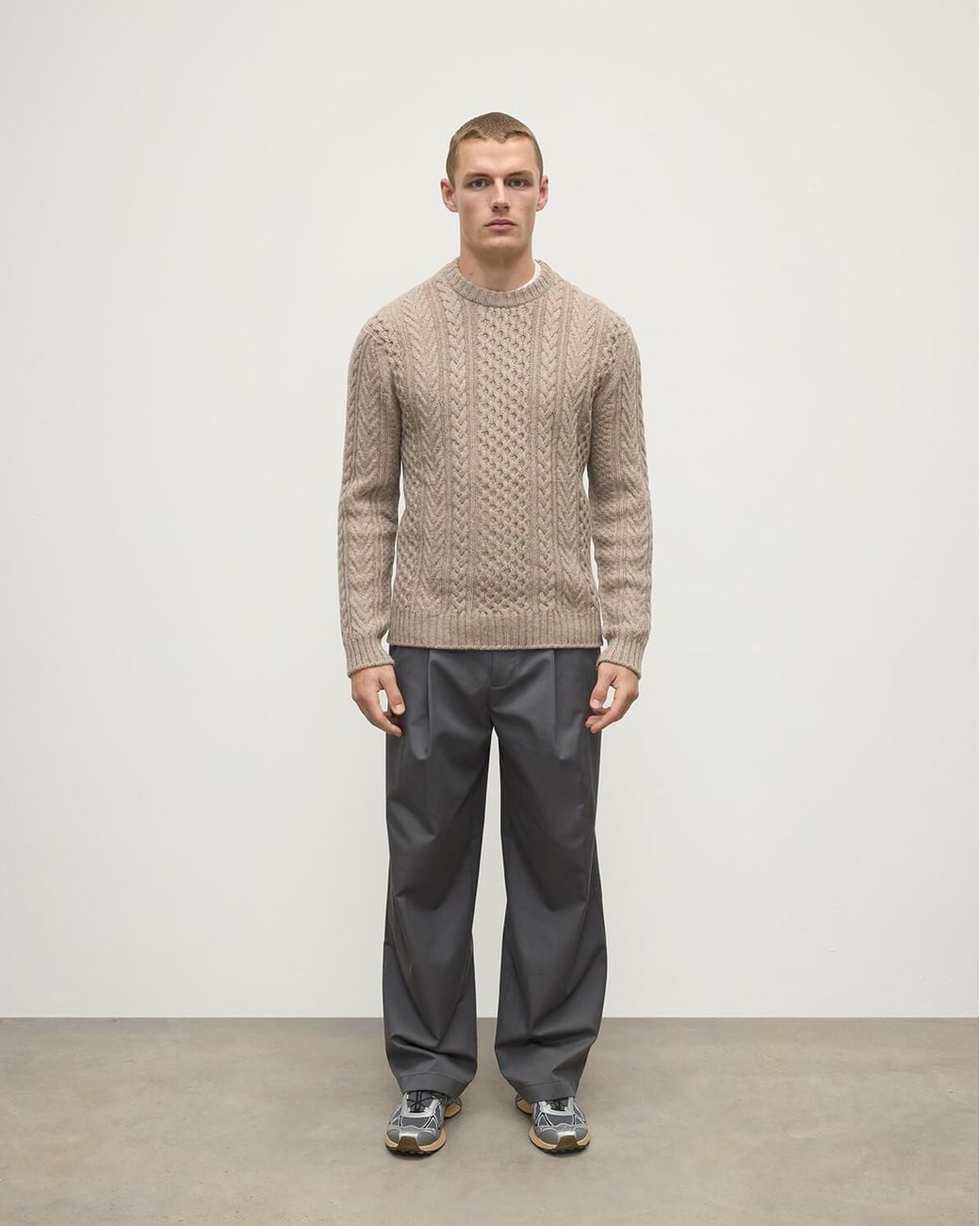 Johnstons Natural Aran Cable Light Cashmere Jumper for men