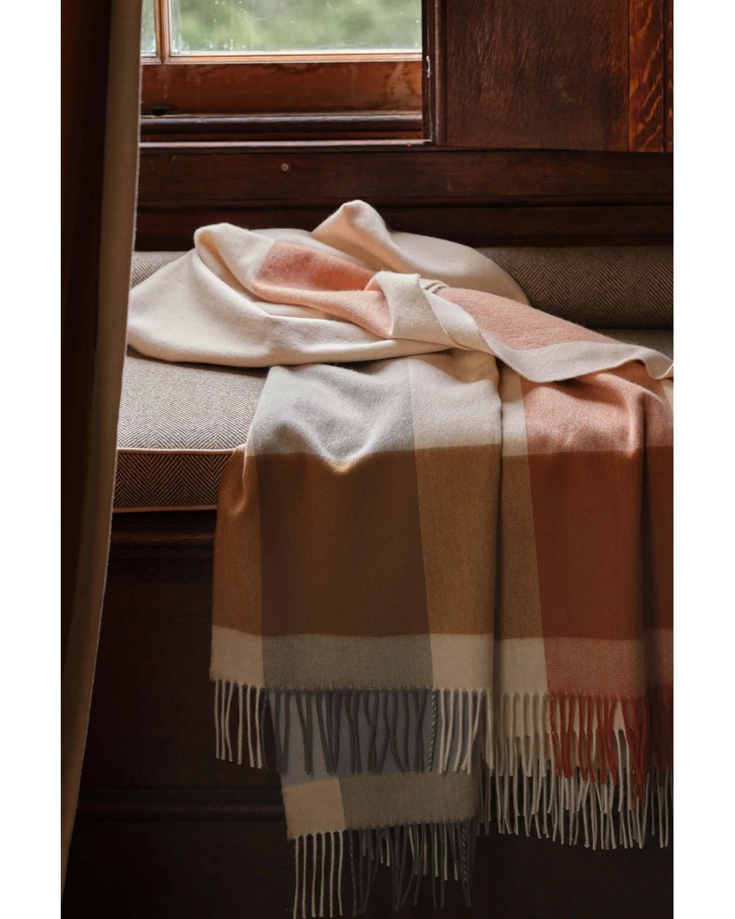 Johnstons Natural Block Border Wool Throw