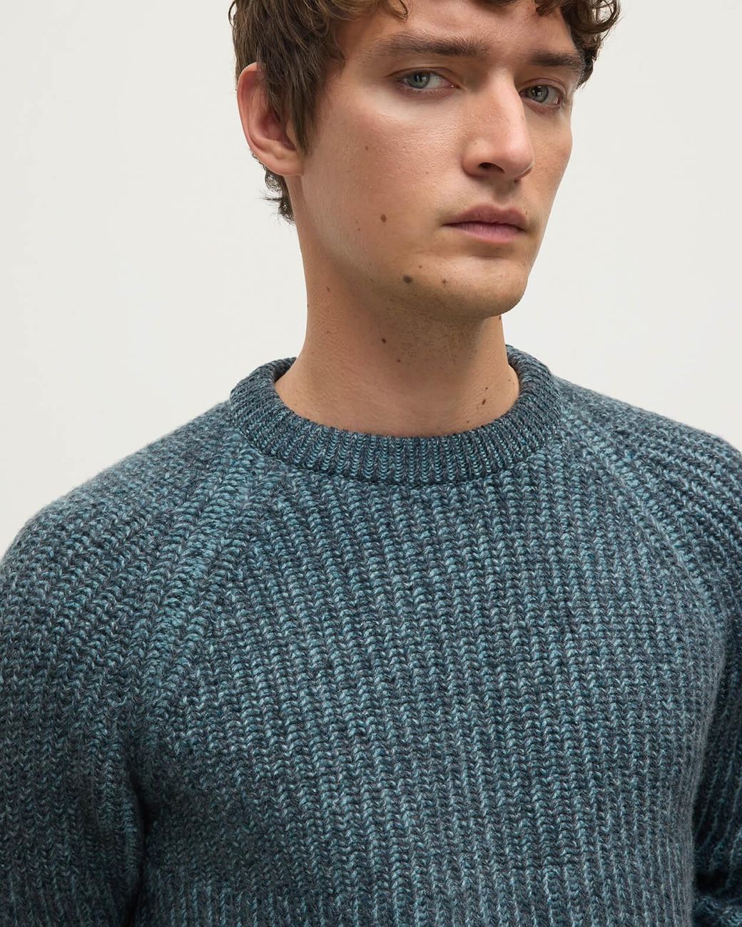 Johnstons Blue Ribbed Donegal Cashmere Jumper for men