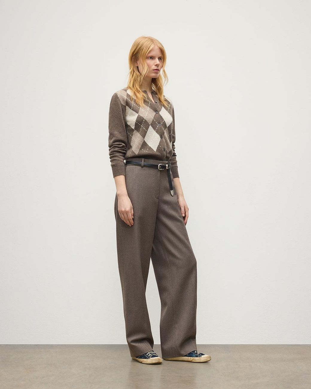Johnstons White Clan Argyle Cashmere Cardigan