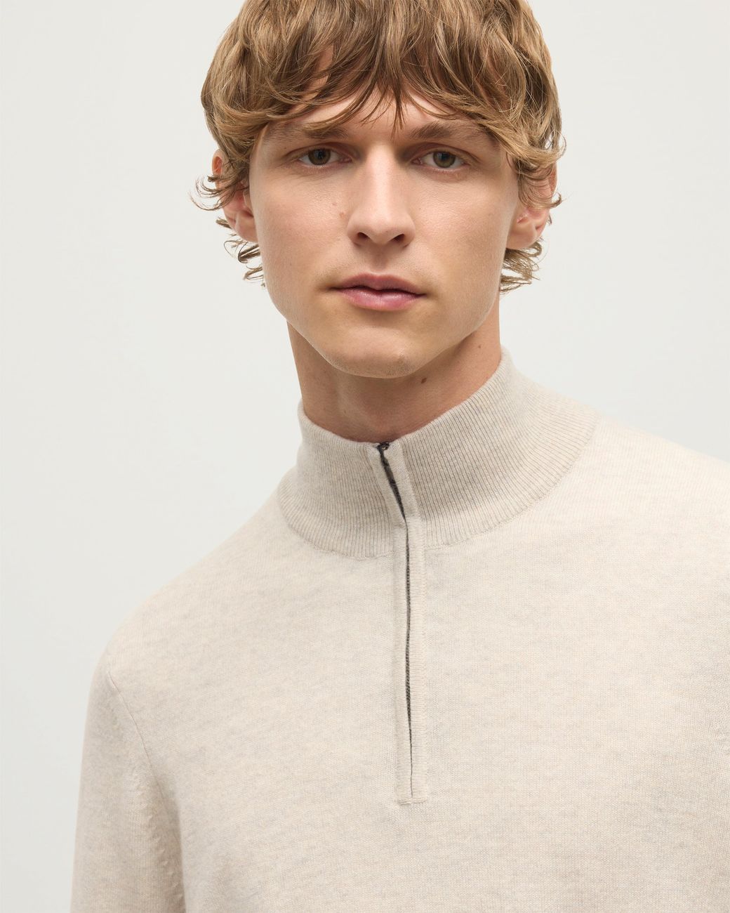 Johnstons Rory Natural Classic Cashmere Zip Neck Jumper for men