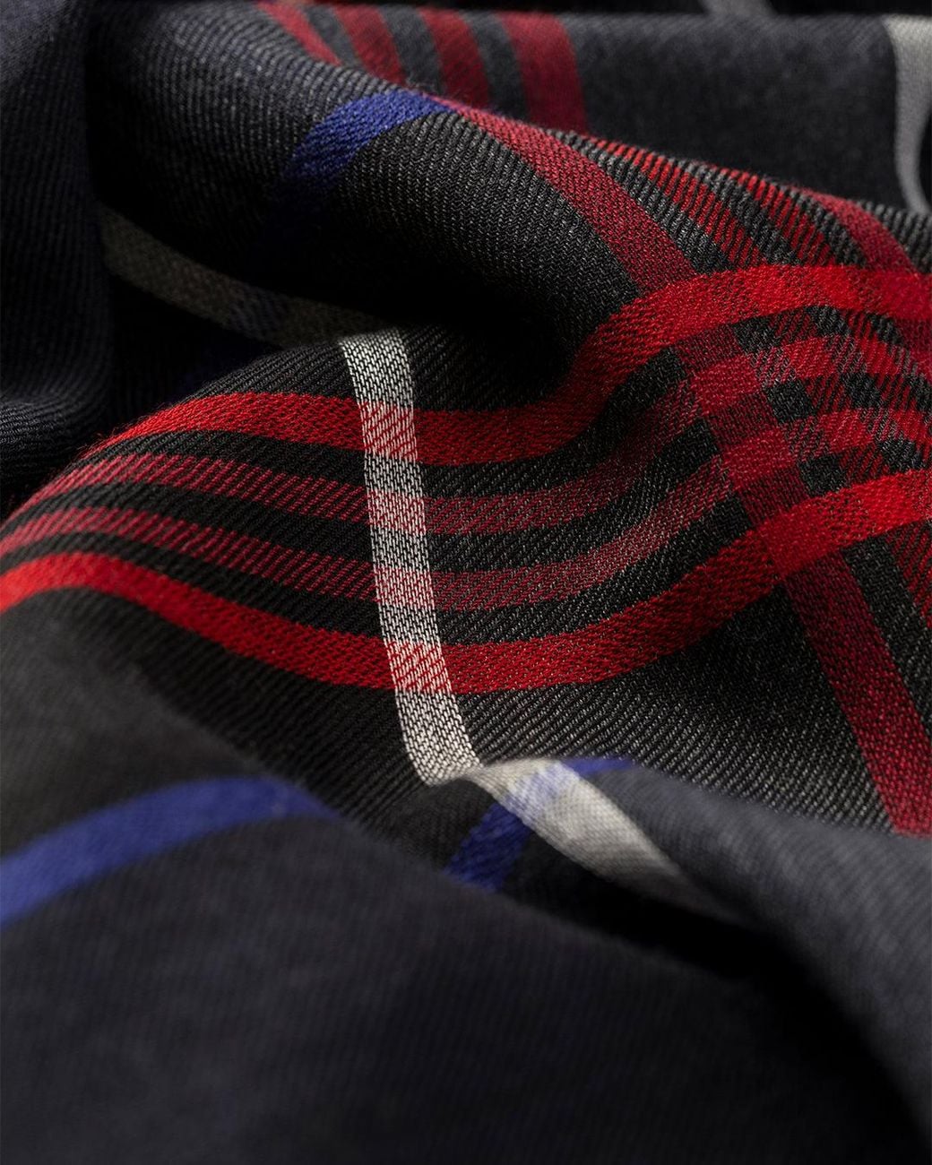 Johnstons Blue Orton Crammed Tartan Cashmere Scarf