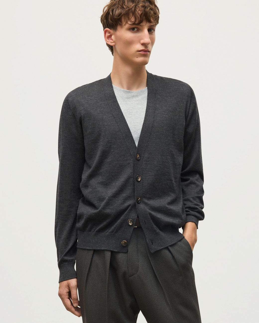 Johnstons Black Forsyth Dark Superfine Cashmere Cardigan for men