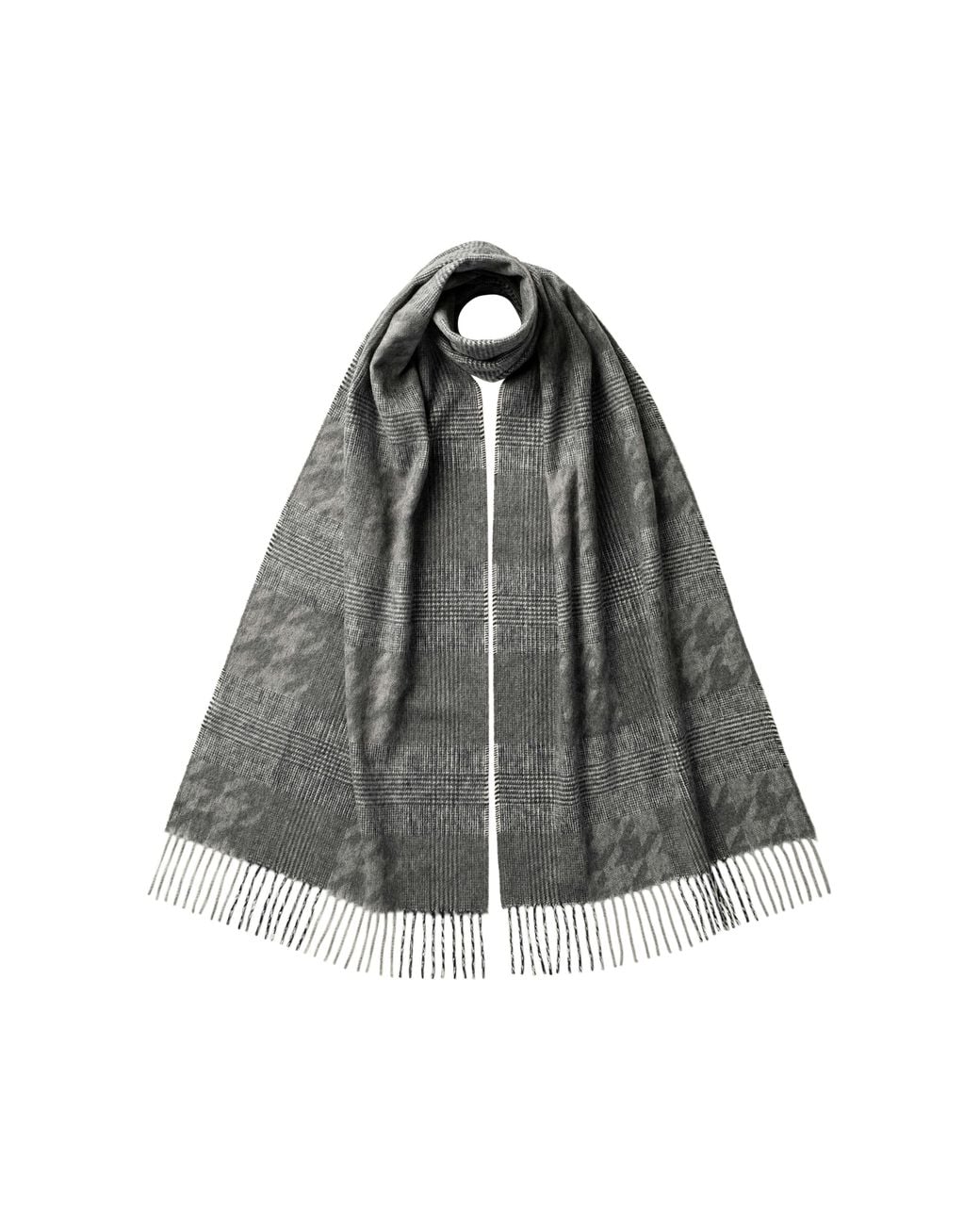 Johnstons Gray Merino Wool Highgrove Heritage Check Scarf