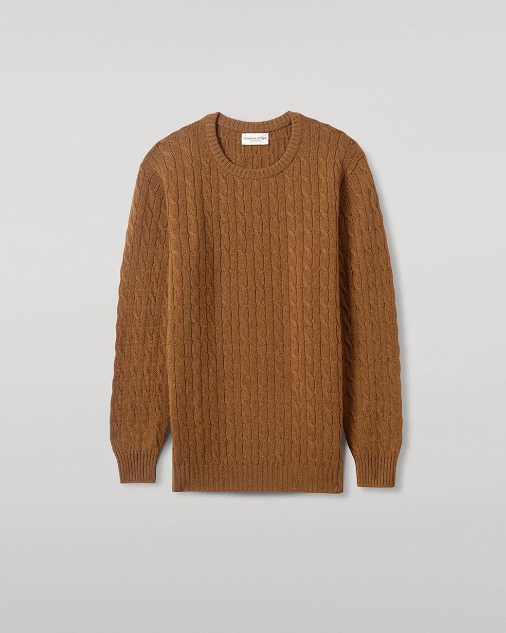 Johnstons Natural Cable Knit Dark Camel Cashmere Jumper for men
