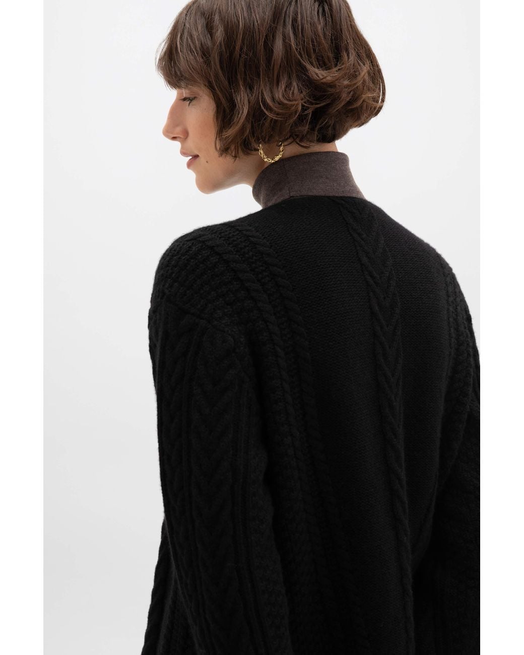 Johnstons Black Aran Cable Cashmere Waterfall Cardigan