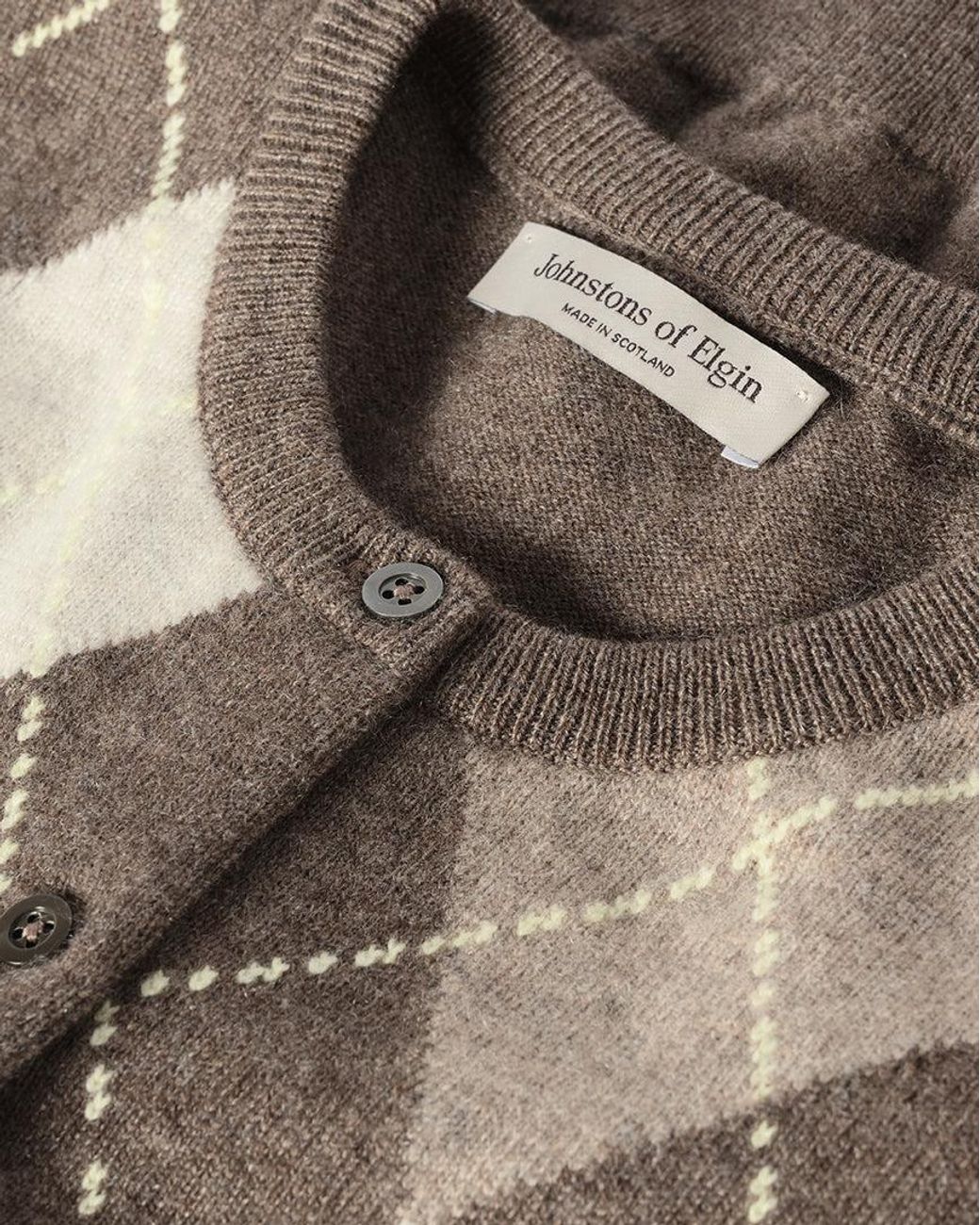 Johnstons White Clan Argyle Cashmere Cardigan