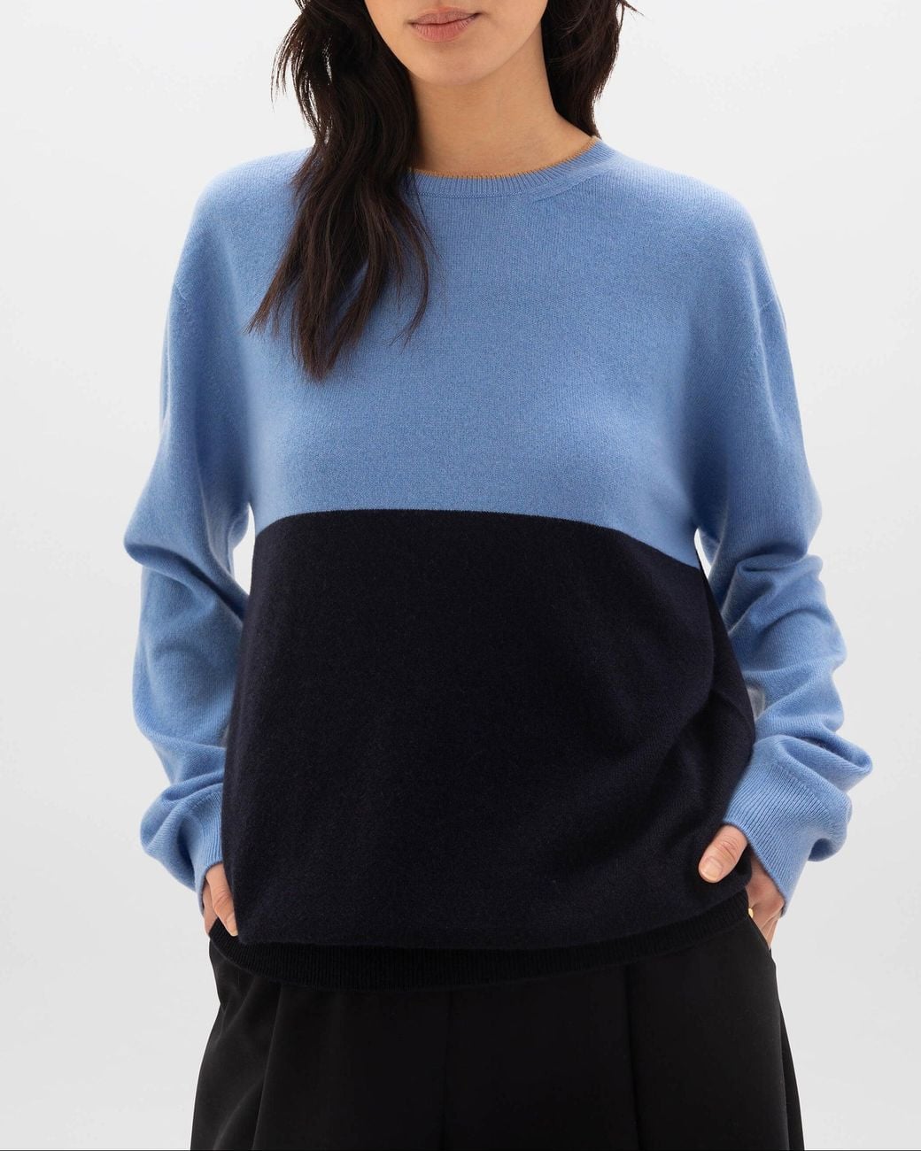 Johnstons Blue Colour Block Cashmere Jumper