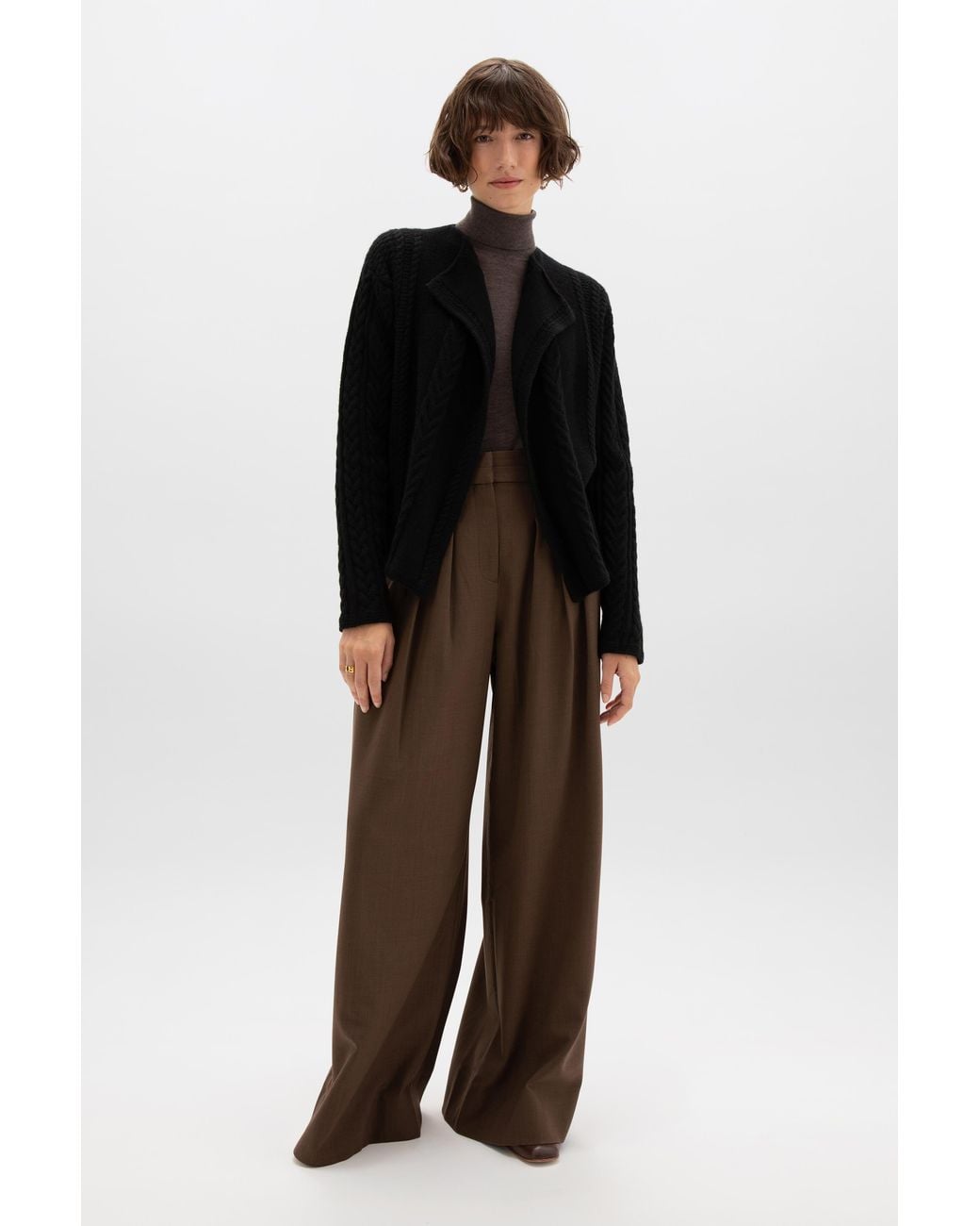 Johnstons Black Aran Cable Cashmere Waterfall Cardigan