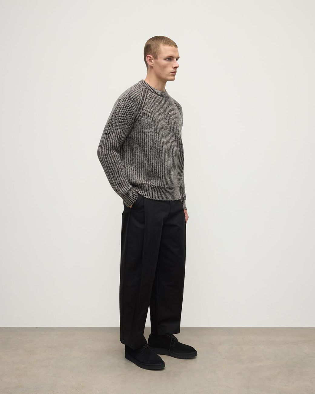 Johnstons Gray Ribbed Donegal Cashmere Jumper for men