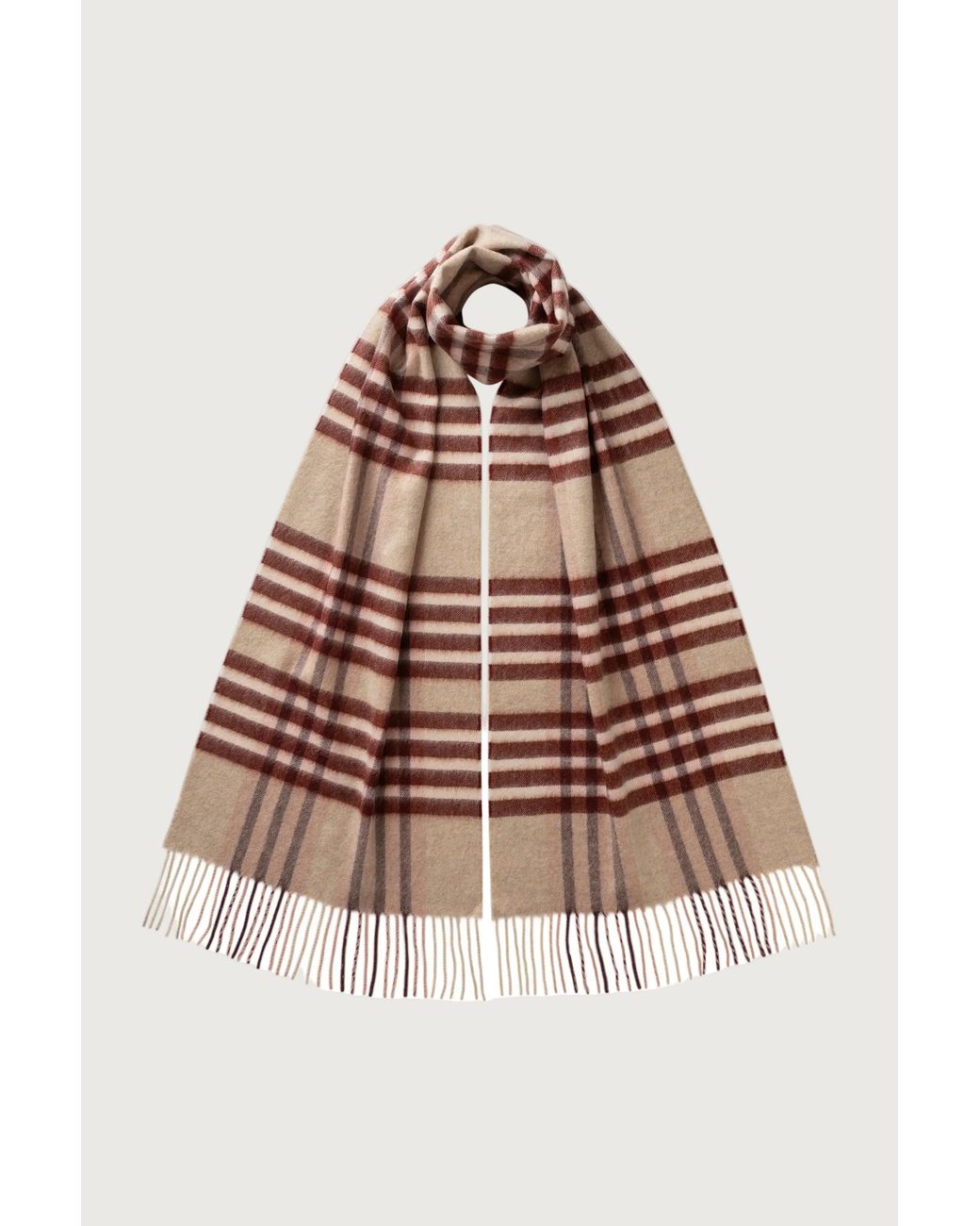 Johnstons Brown Grid Check Cashmere Scarf