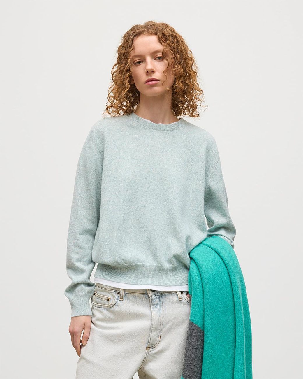 Johnstons Blue Lunan Light Classic Crew Jumper