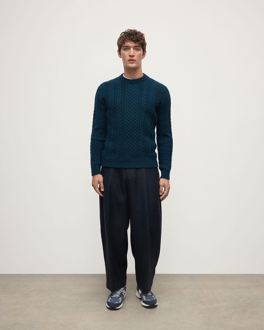 Johnstons Blue Aran Cable Dark Cashmere Jumper for men