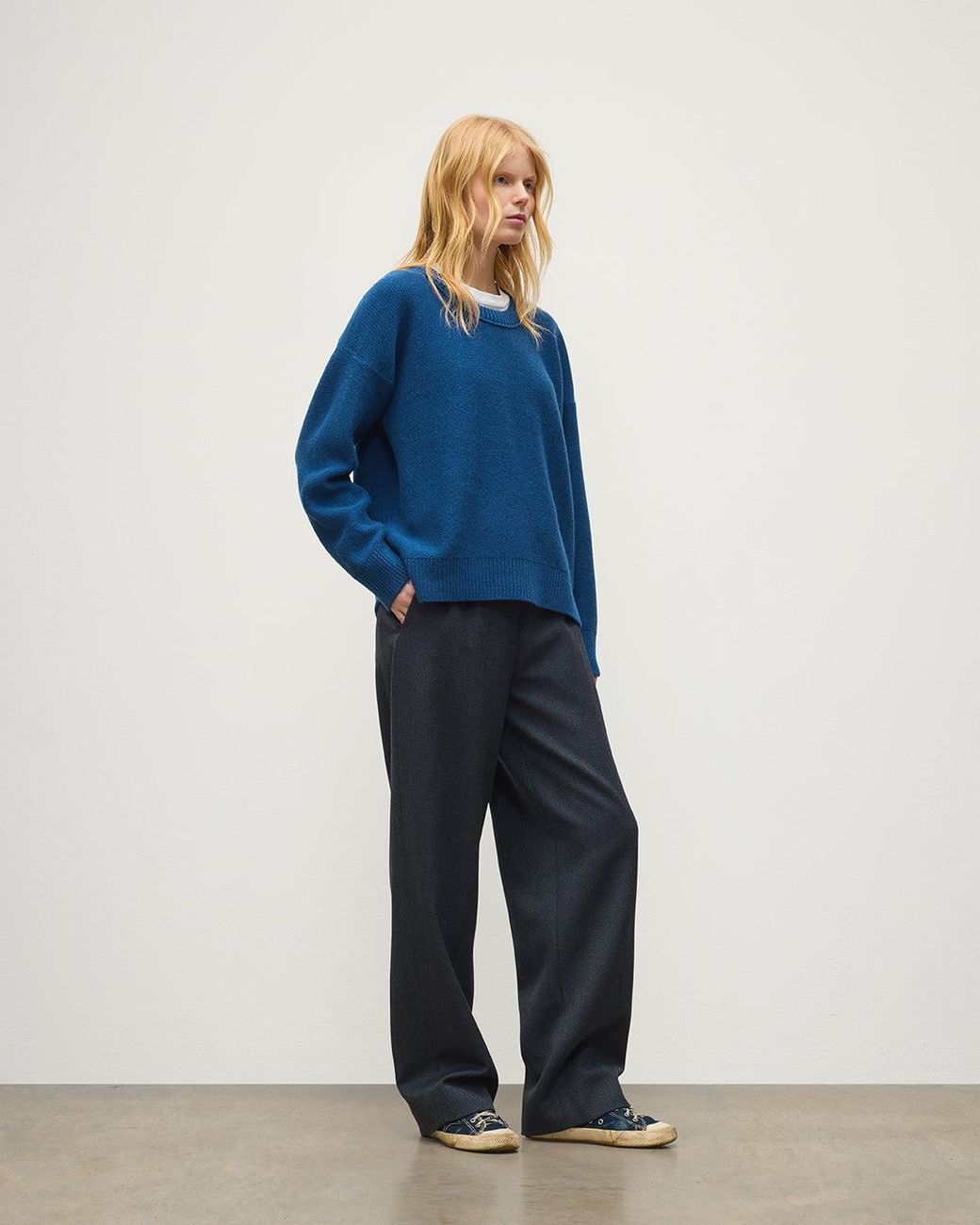 Johnstons Blue Maggie Reverse Stitch Cashmere Jumper