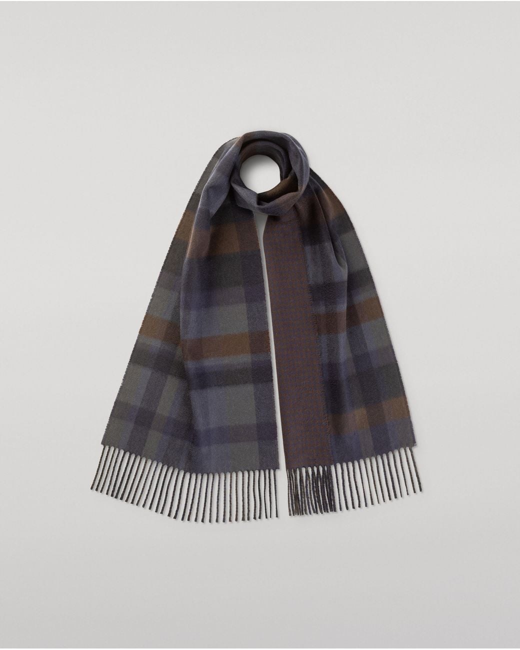 Johnstons Blue Contrast & Check Cashmere Scarf