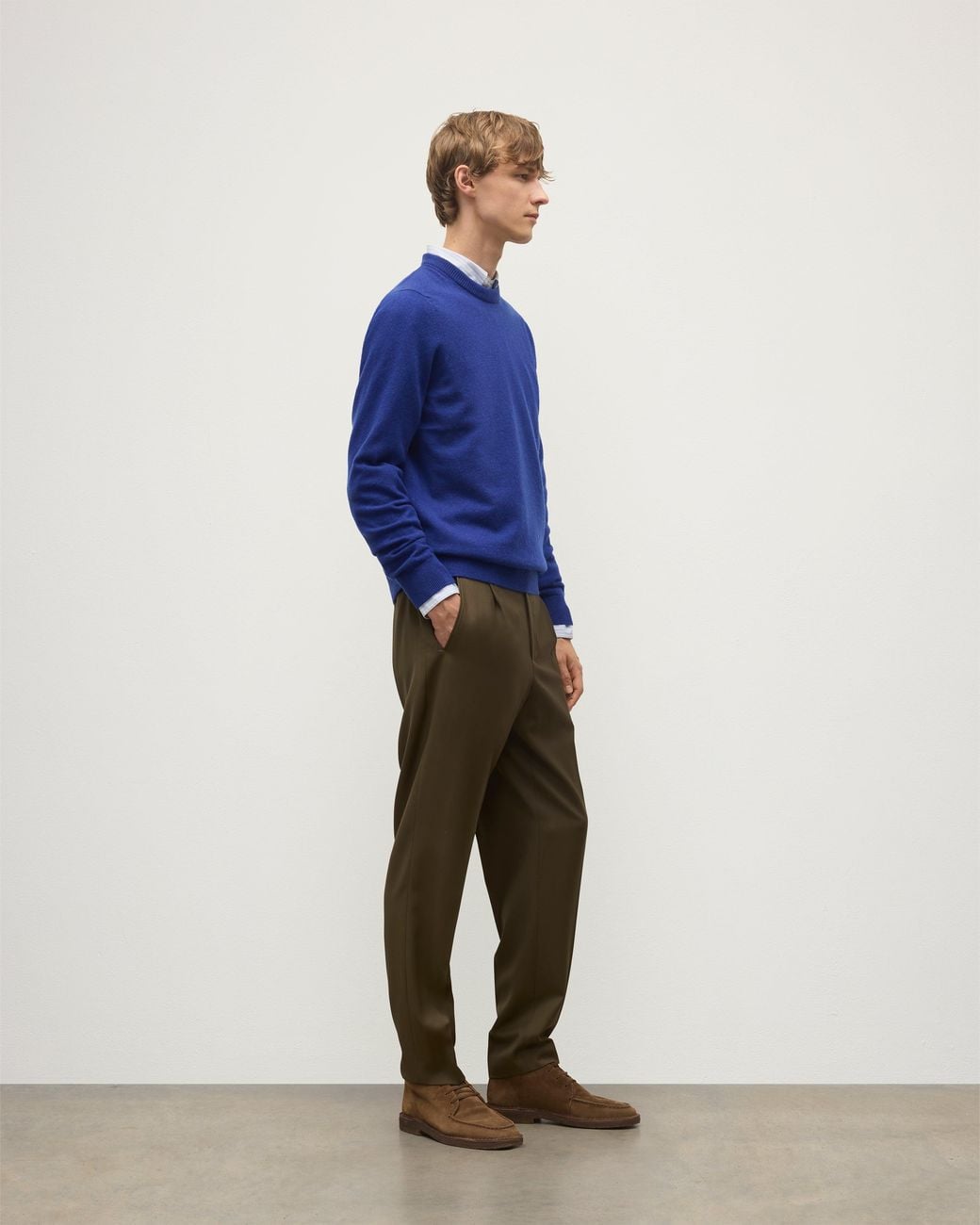 Johnstons Blue Rory Classic Cashmere Crew Jumper for men