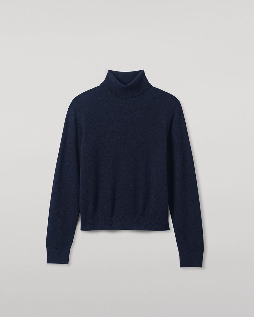 Johnstons Blue Cashmere Dark Roll Neck Jumper