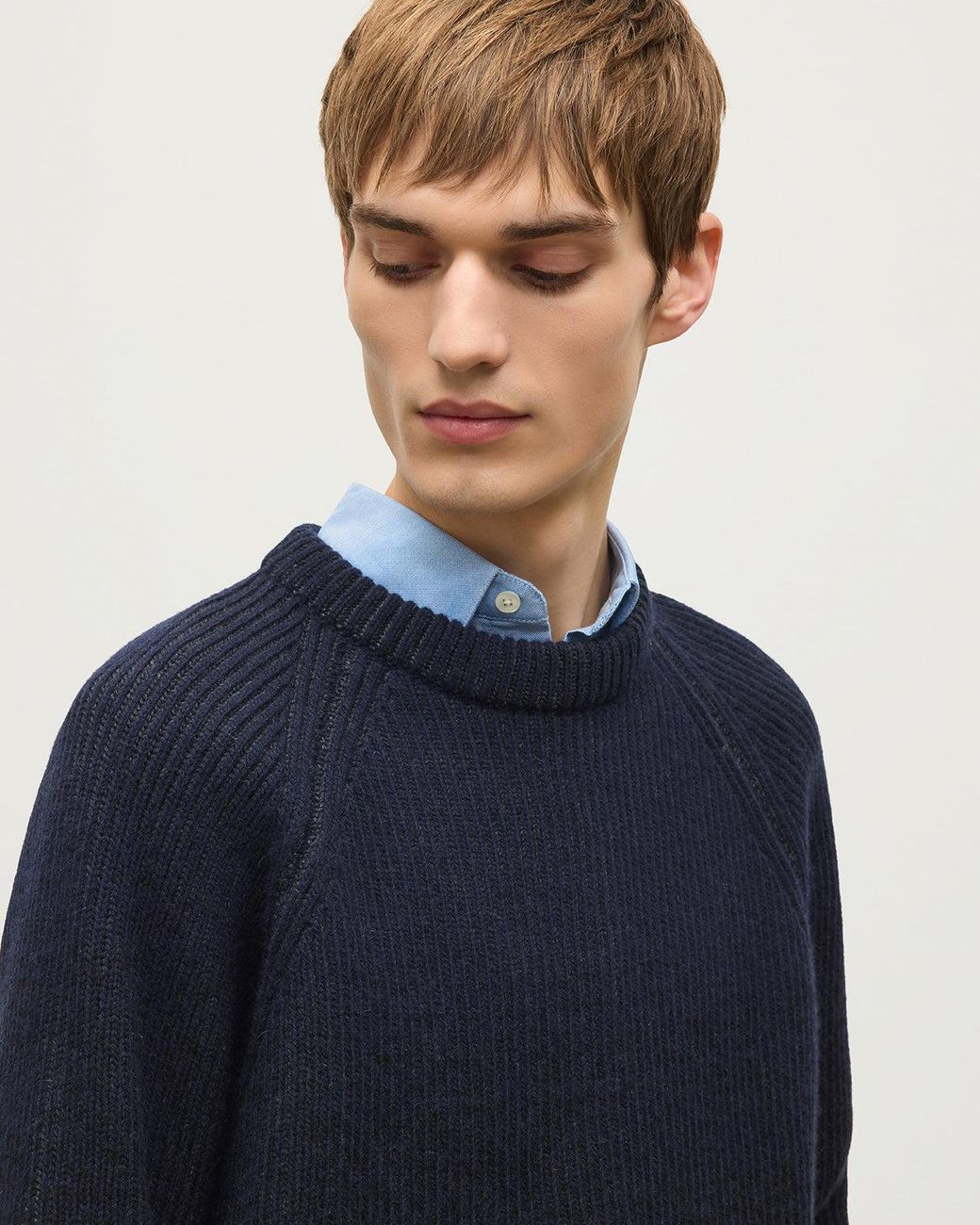 Johnstons Blue Pioneer Ombre Cashmere Jumper for men