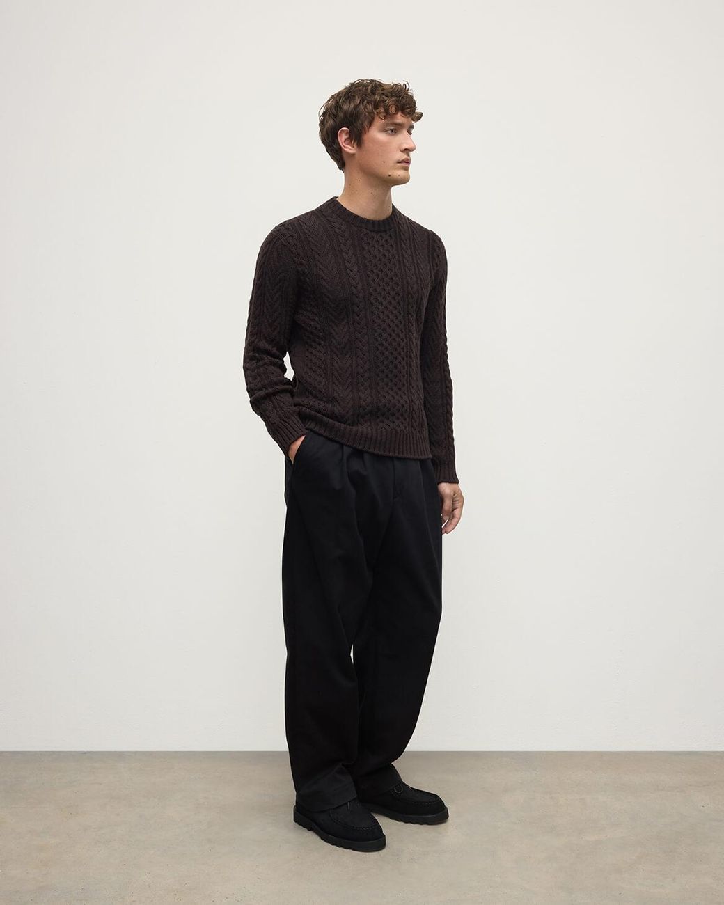 Johnstons Black Aran Cable Dark Cashmere Jumper for men
