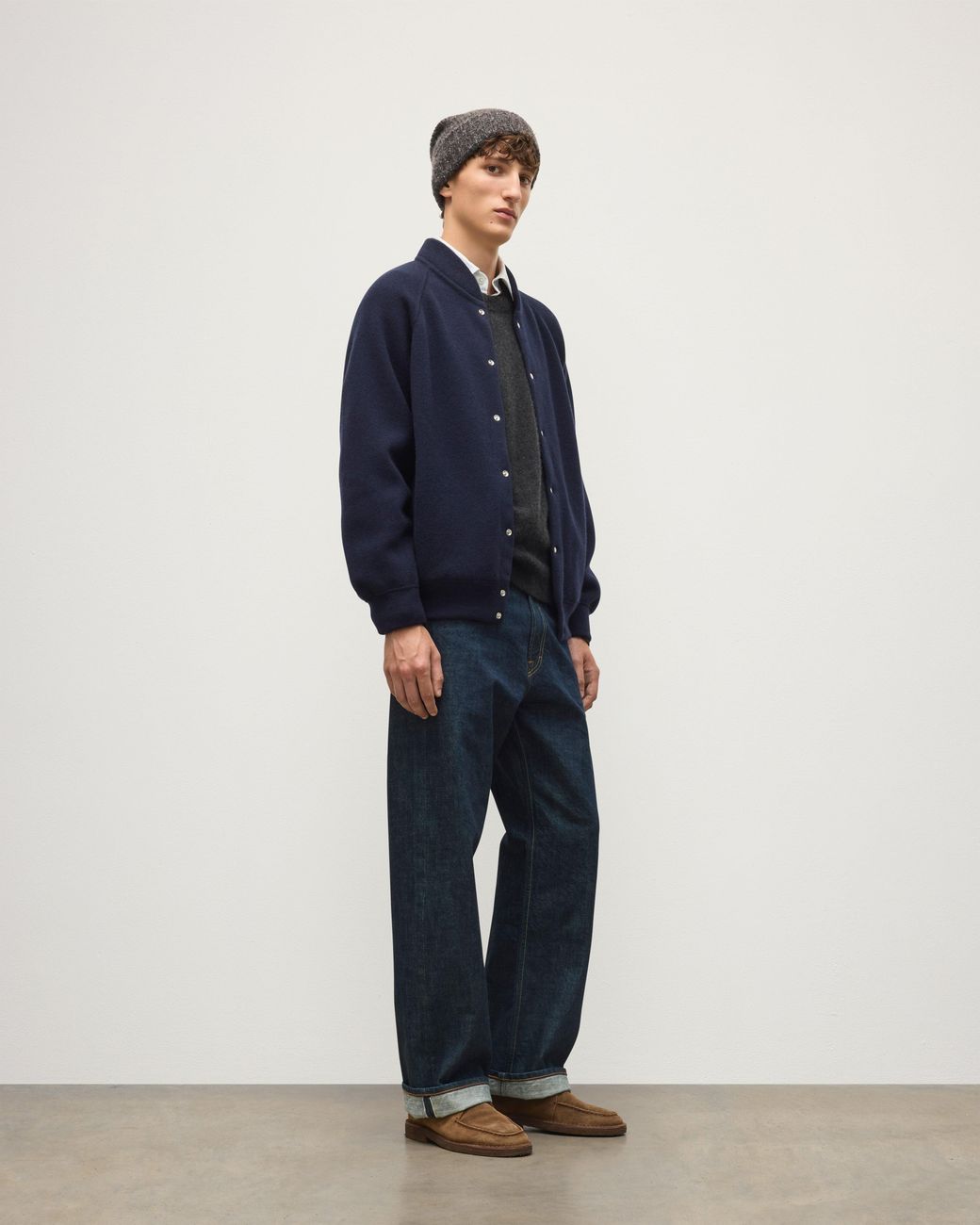Johnstons Blue Keppie Dark Cashmere Bomber Jacket for men