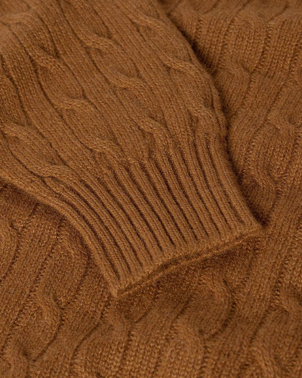 Johnstons Natural Cable Knit Dark Camel Cashmere Jumper for men
