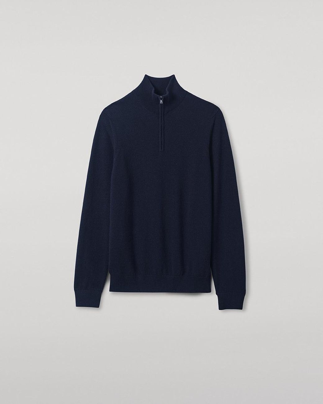 Johnstons Blue Cashmere Dark Zip Neck Jumper for men