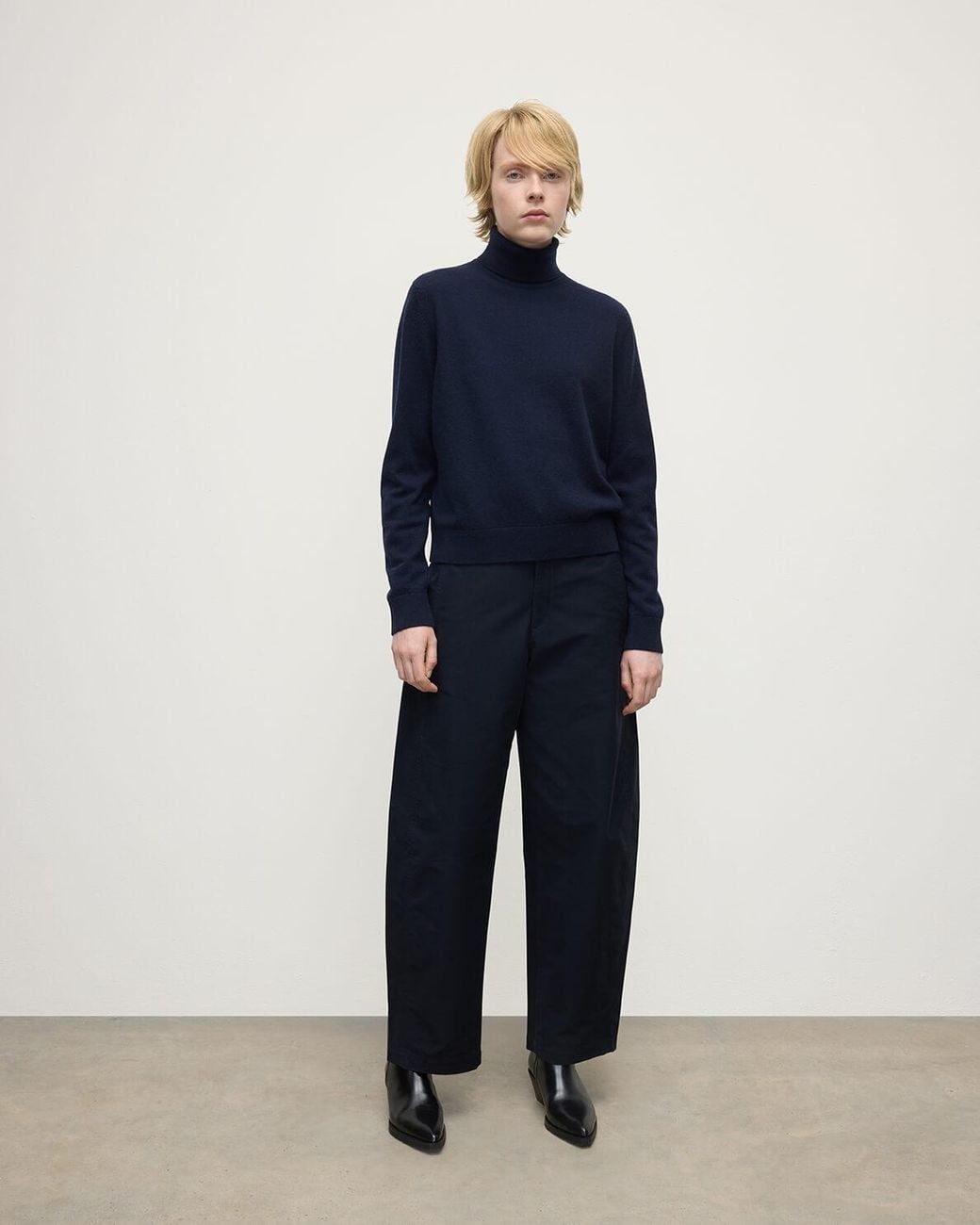 Johnstons Blue Cashmere Dark Roll Neck Jumper