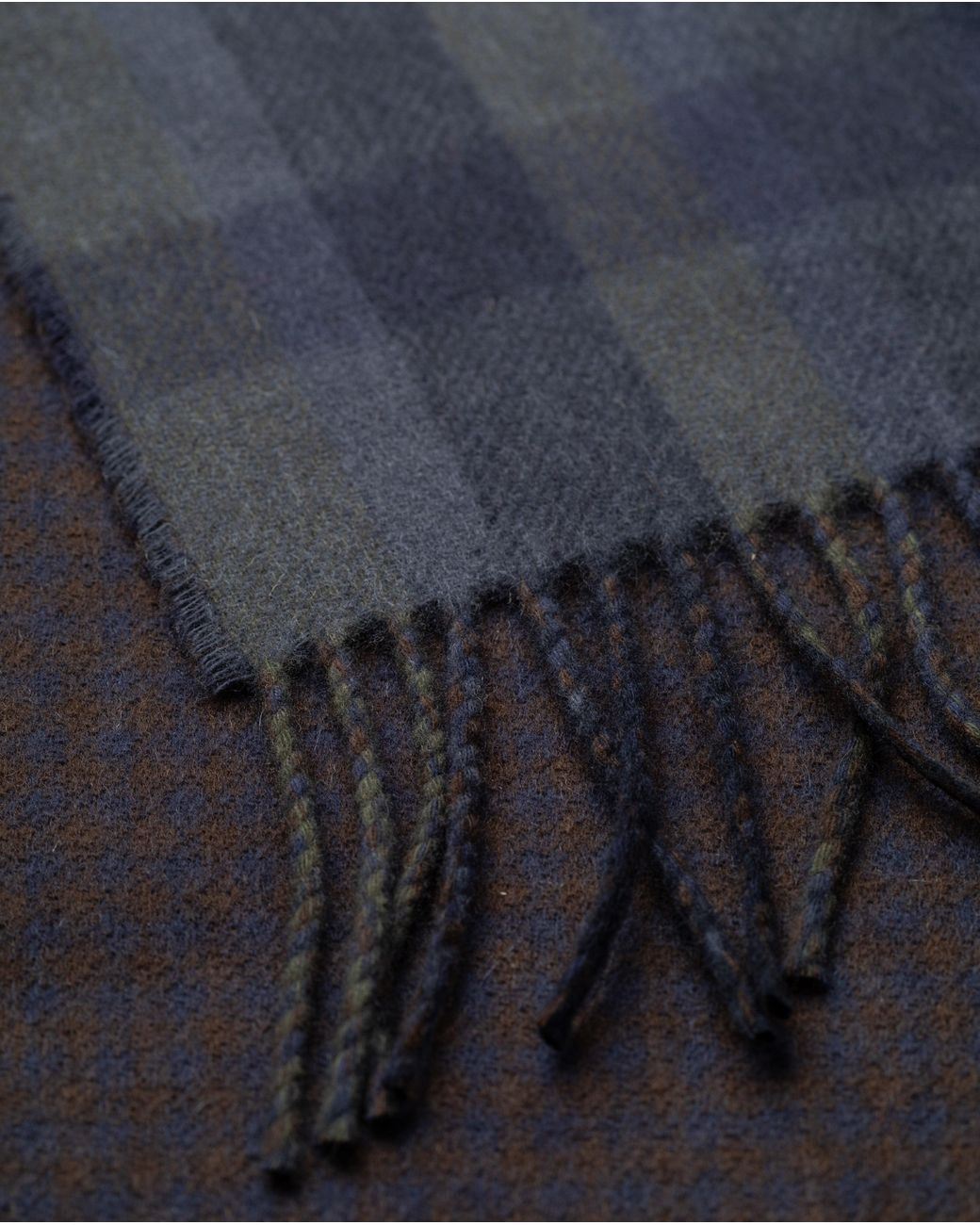 Johnstons Blue Contrast & Check Cashmere Scarf