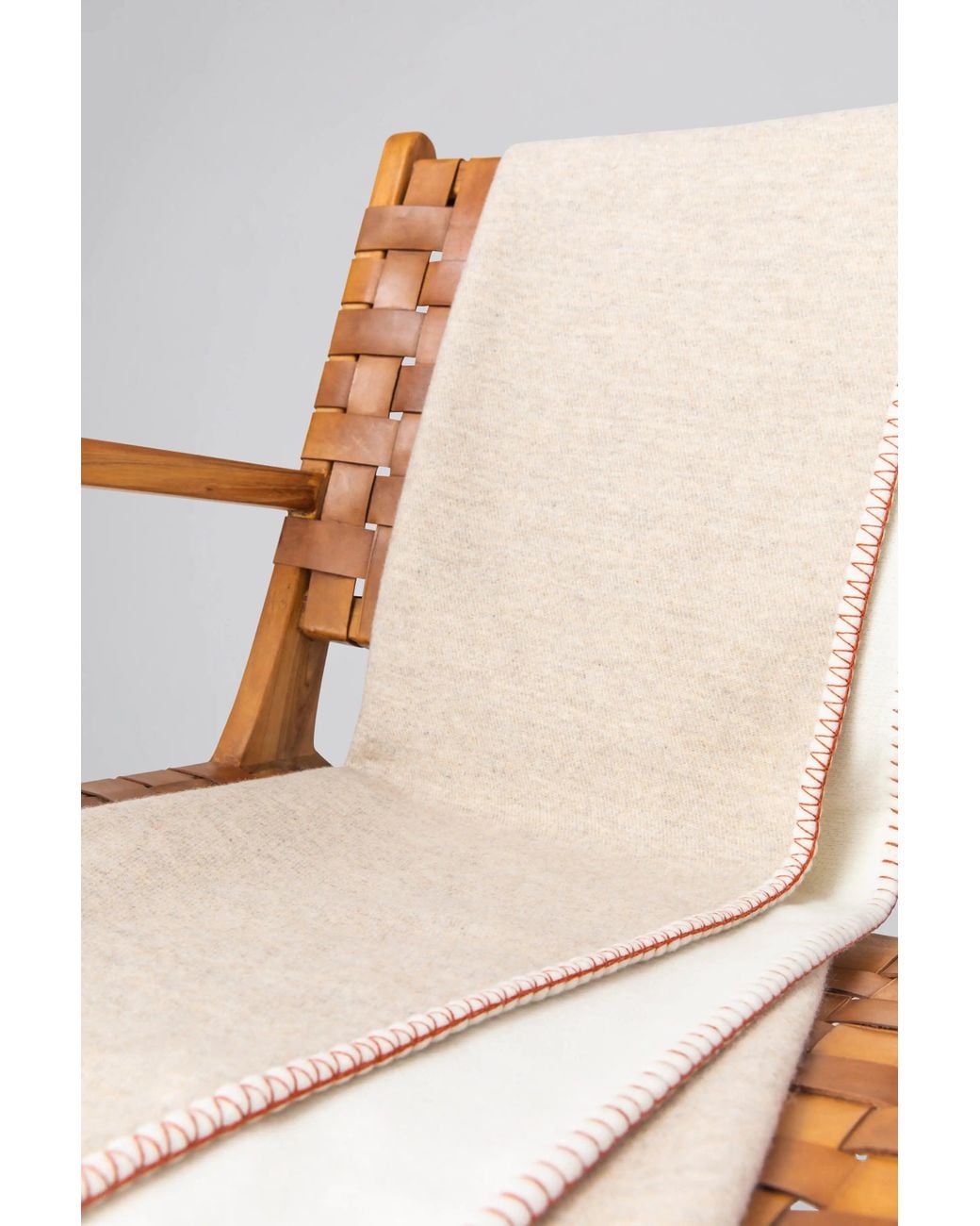 Johnstons Natural Reversible Blanket Stitched Cream Throw