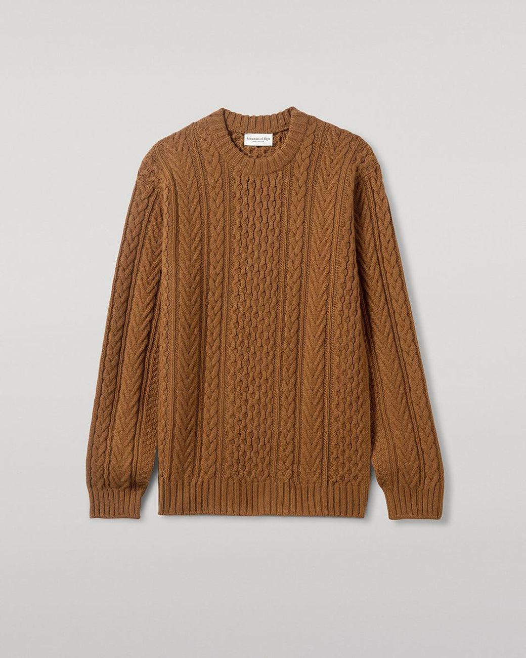 Johnstons Natural Aran Cable Dark Camel Cashmere Jumper for men