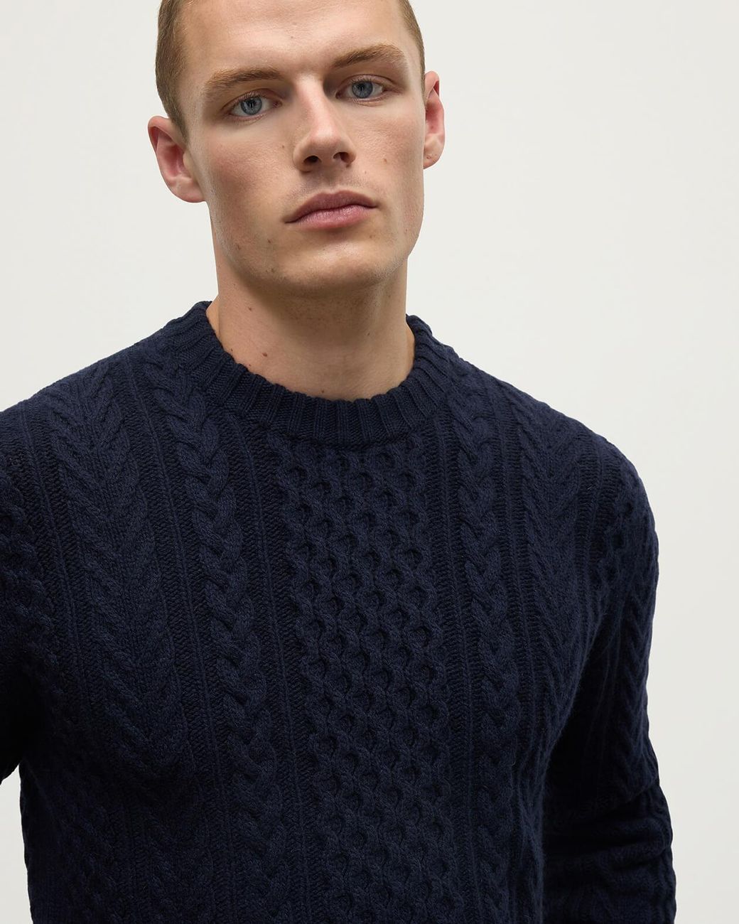 Johnstons Blue Aran Cable Dark Cashmere Jumper for men