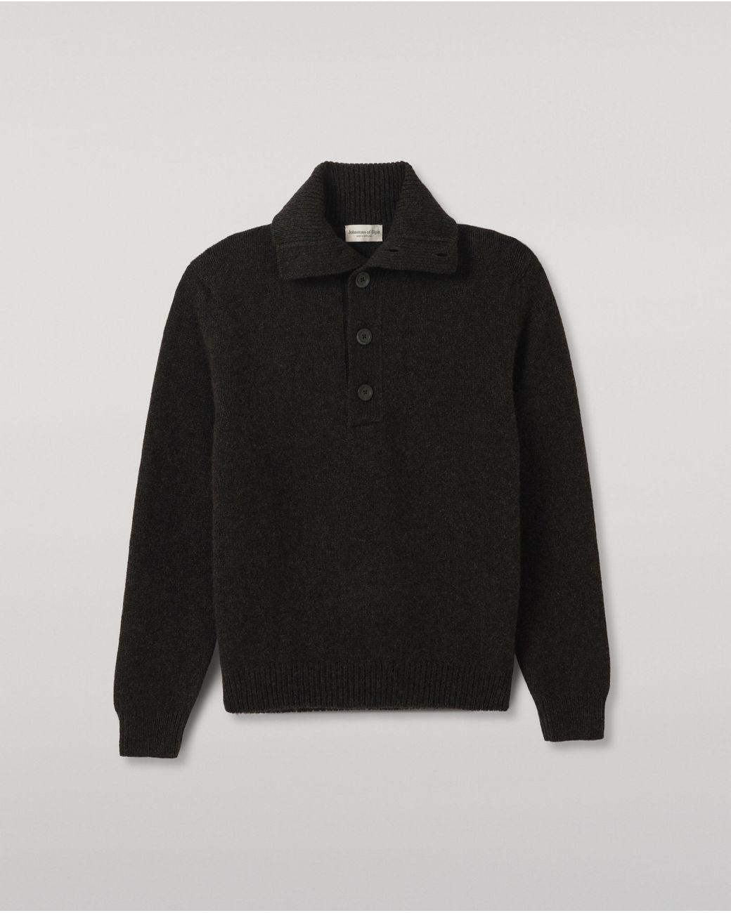 Johnstons Black Douglas Button Neck Dark Cashmere Jumper for men