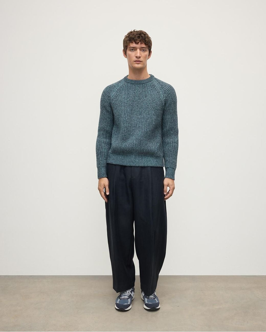 Johnstons Blue Ribbed Donegal Cashmere Jumper for men
