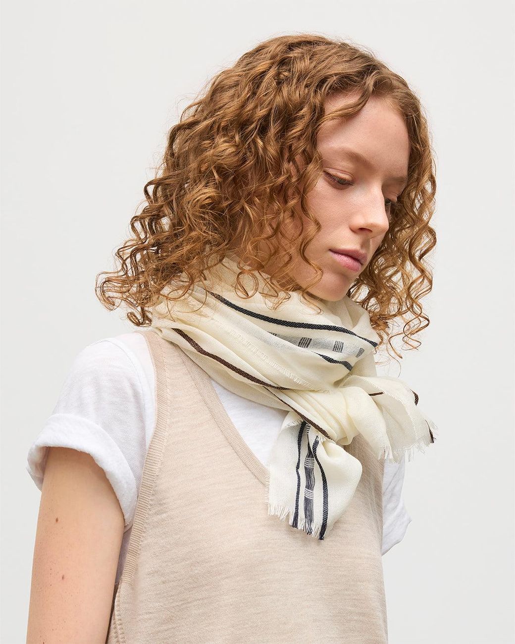 Johnstons White Cyrus Float Edge Scarf
