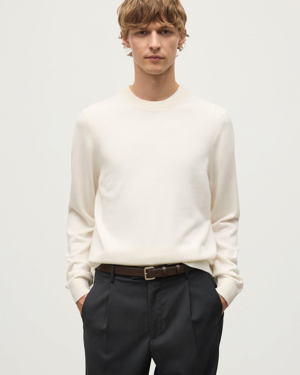 Johnstons White Rory Classic Cashmere Crew Jumper for men