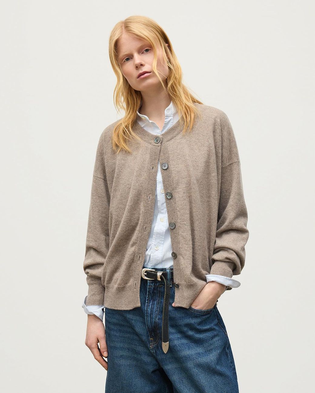 Johnstons Blue Jessie Light Cashmere Cardigan