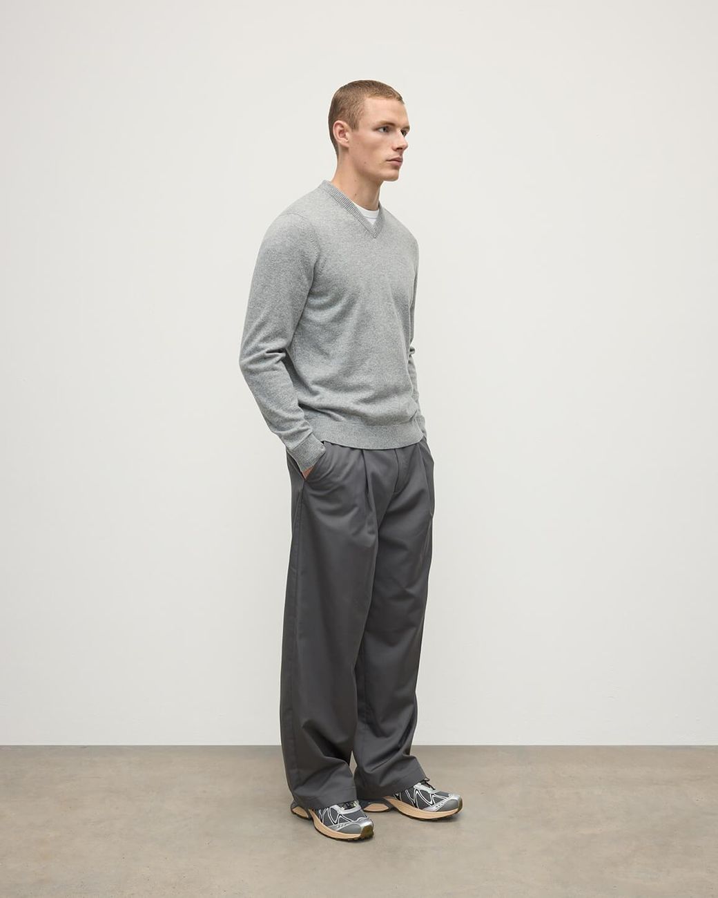 Johnstons Gray Rory Light Classic Cashmere V-Neck Jumper for men